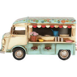 Clayre & Eef Decoratie Beeld Bus Beige Blauw Metaal