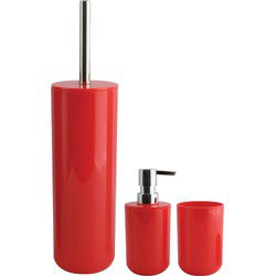 MSV Badkameraccessoire Moods - toiletborstel in houder - beker - zeeppompje - rood - kunststof - Badkameraccessoireset