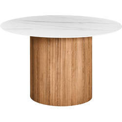 ALBINA - Ronde eettafel - Wit/Bruin - 120 cm - Hout/Steen