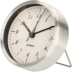 Gerimport Wekker/alarmklok analoog - zilver/wit - aluminium/glas - 9 x 2,5 cm - staand model - Wekkers