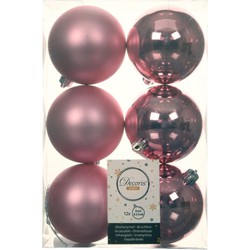 12x stuks kunststof kerstballen lippenstift roze 8 cm glans/mat - Kerstbal