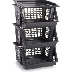 Plasticforte Opbergkrat - grijs - 3 vakken - 62 cm - Opbergmanden