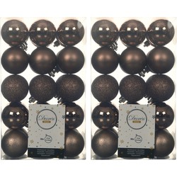 60x stuks kunststof kerstballen walnoot bruin 6 cm glans/mat/glitter - Kerstbal