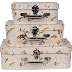 Clayre & Eef Opbergdoos Set van 3 Boeken (3) 30x21x9 / 25x18x9 / 20x16x8 cm Beige Karton Rechthoek Bloemen