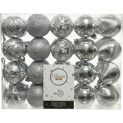 40x Kunststof kerstballen mix zilver 6 cm kerstboom versiering/decoratie - Kerstbal