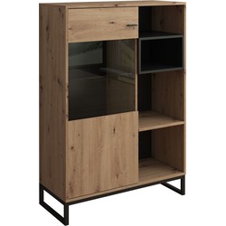 Meubella Vitrinekast Ozzy - Eiken - Zwart - 90 cm