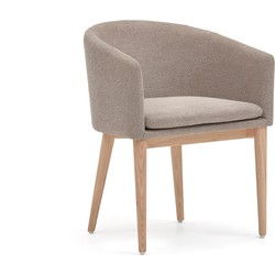 Kave Home - Harlan beige chenille stoel met massief essenhouten poten