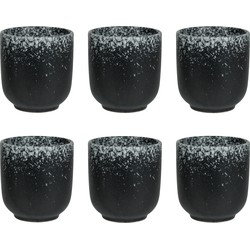 Krumble Koffiekopje vintage - Set van 6 - Keramiek - 200 ml - Zwart met witte spetters - Koffie - Kopjes - Servies - Zwart met witte spetters - Keramiek - 7,5 x 7,5 x 8 cm