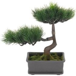 H&S Collection Kunstplant Bonsai boompje in pot - Japans decoratie - 27 cm - dennen naalden - Kunstplanten