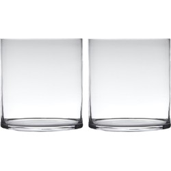 Set van 2x stuks transparante home-basics cylinder vorm vaas/vazen van glas 30 x 25 cm - Vazen