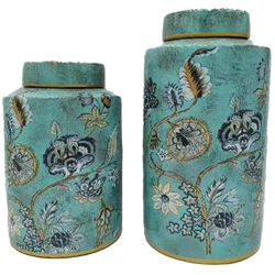 Fine Asianliving Chinese Ginger Jar Porcelain Turquoise with Gold