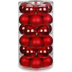 Christmas Goods Kerstballen set - 30x stuks - glas - rood - 6 cm - glans/mat - kerstversiering - Kerstbal