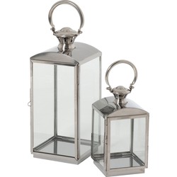 J-line - Set 2 Lantaarn Ann Ring Metaal/glas Zilver - 20x20x48.5cm