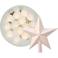 Decoris 14x stuks kerstballen 3 cm met ster piek wol wit kunststof - Kerstbal