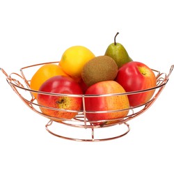 Metalen fruitmand/fruitschaal koper rond 26 x 13 cm - Fruitschalen