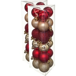 36x stuks kerstballen rood/goud glans en mat kunststof 3 cm - Kerstbal