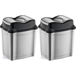 2x b-home vuilnisemmer/prullenbak - zilver/zwart - 28 liter - kunststof - Prullenbakken