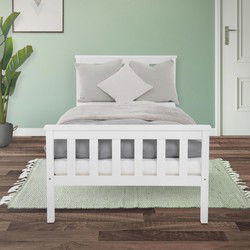 Bedframe eenpersoonsbed 90x200cm van grenenhout in wit met lattenbodem ML design