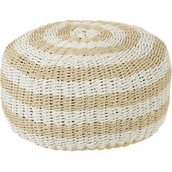 J-line - Pouf Rond Strepen Geweven Plastiek Wit/naturel - 50x50x45cm