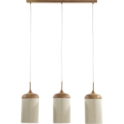 Light & Living - Hanglamp 3L 90x22x32 cm DANIA hout print naturel+touw crème
