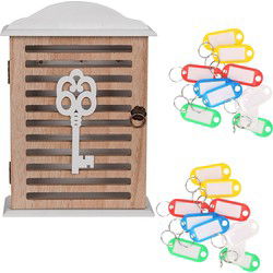 Houten sleutelkastje met 20x stuks sleutellabels - 19 x 28 cm - Sleutelkastjes