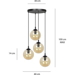 Kerteminde 4 lamp amber bol 14 cm hanglamp rond met regelbare hoogte 4x E14