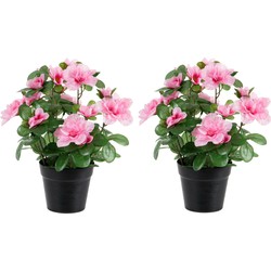 Azalea Kunstbloemen - 2 stuks - in pot - roze - H25 cm - Kunstbloemen