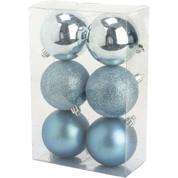 Cosy & Trendy Kerstballen - 6x st - ijsblauw - 8 cm - kunststof - Kerstbal