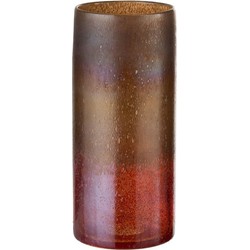  J-Line Vaas Glas Cilinder Gespikkeld Bordeaux Oker - Medium