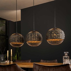 Hoyz Collection - Hanglamp 3x Bol Waterhyacint - Zwart Nikkel