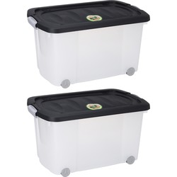 2x Stuks Opberg boxen/dozen met wieltjes - kunststof - 60 x 39 x 32 cm - Opbergbox