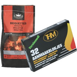 BBQ aanmaakblokjes 32 stuks van paraffine incl. houtskool briketten 3kg - Aanmaakblokjes