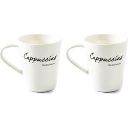 Riviera Maison Classic Cappuccino Mug - Cappuccino Kopjes - Porselein Mokken set van 2 - 200 ml