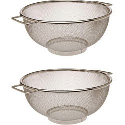Keuken vergiet/zeef - 2x stuks - RVS - D25 cm - zilver - voor groente/rijst/pasta - Keukenzeefjes