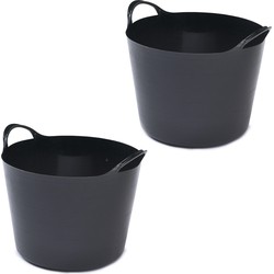 2x stuks flexibele emmers - 14 liter - Kunststof - Zwart - 32 x 36 x 25 cm - Wasmanden