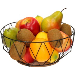 Fruitschaal/fruitmand rond zwart metaal/hout 28 cm - Fruitschalen