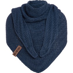 Knit Factory Sally Gebreide Omslagdoek - Driehoek Sjaal Dames - Jeans - 220x85 cm - Grof gebreid