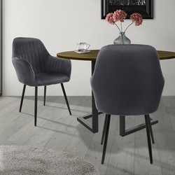 Eetkamerstoelen met rugleuning & armleuning set van 2 grijs met fluwelen bekleding en metalen poten ML-Design