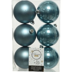 Decoris Kerstballen - 6x st - ijsblauw - D8 cm - kunststof - Kerstbal