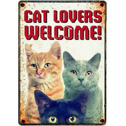 PLENTY GIFTS WAAKBORD BLIK CAT LOVERS WELCOME 15X21 CM