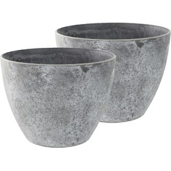 Set van 2x stuks bloempotten/plantenpotten van gerecycled kunststof betongrijs D36 en H27 cm - Plantenpotten