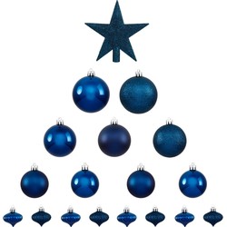 Atmosphera Kerstballen met piek - 17st - kunststof - blauw - Kerstbal