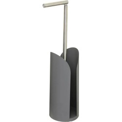 Staande wc/toiletrolhouder grijs met reservoir en flexibele stang 59 cm van metaal - Toiletrolhouders