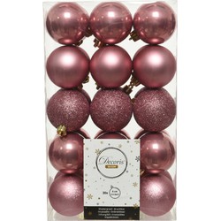 Kerstballen - 30x st - ouderoze - 6 cm - kunststof - velvet - Kerstbal