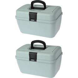 2x stuks opbergboxen/opbergkoffertjes 2-laags mintgroen - Opbergbox