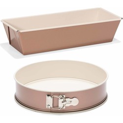 Set van 2x rose gouden bakvormen voor cake en taart 25 en 22 cm - Cakevormen