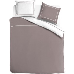 Luxe dekbedovertrek doubleface - Egyptisch percal katoen - 200x200/220 - taupe/wit