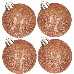4x stuks kunststof glitter kerstballen koper 10 cm - Kerstbal