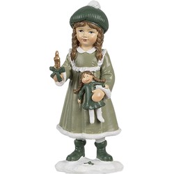 Clayre & Eef Decoratie Beeld Meisje 13 cm Groen Kunststof Kerstdecoratie