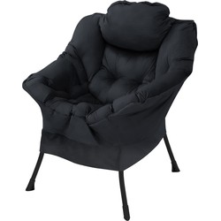 Relax fauteuil zwart met armleuningen en dik hoofdkussen en metalen frame Loungestoel tot 120 kg ML design